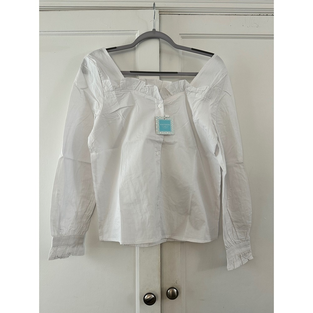 Hayden Los Angeles White Square Neck Ruffle‎ Long Sleeve Blouse Top S